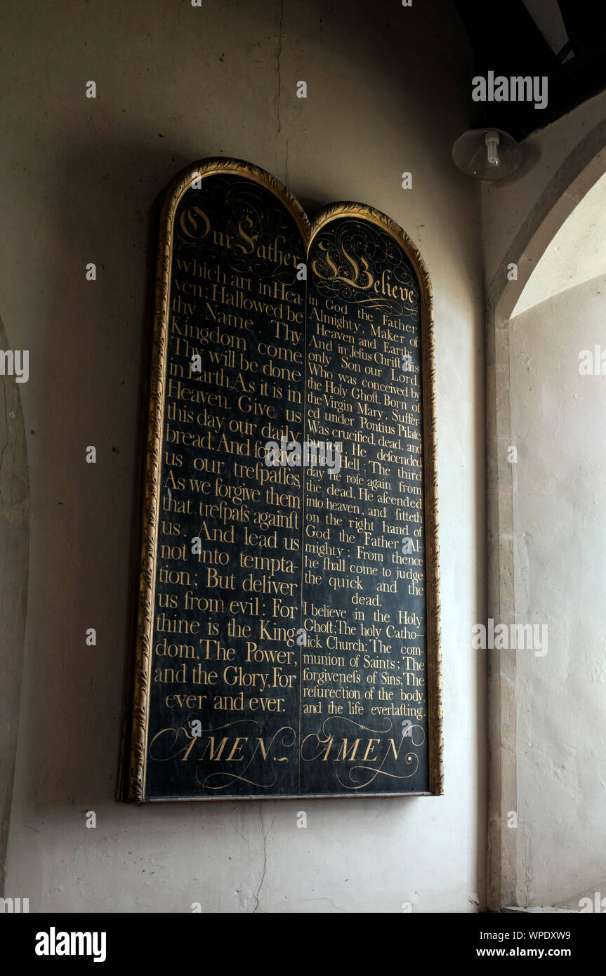 The Lord's Prayer and The Creed board, St. Mary`s Church, Driffield, Gloucestershire, England, UK Stock Photo